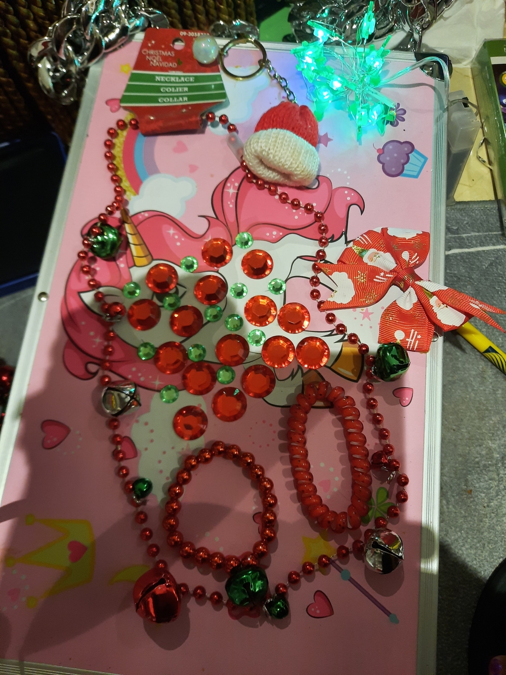 Large Bundle of Christmas Jewelry & Accessories Stickers Bracelets Keyfob Chain